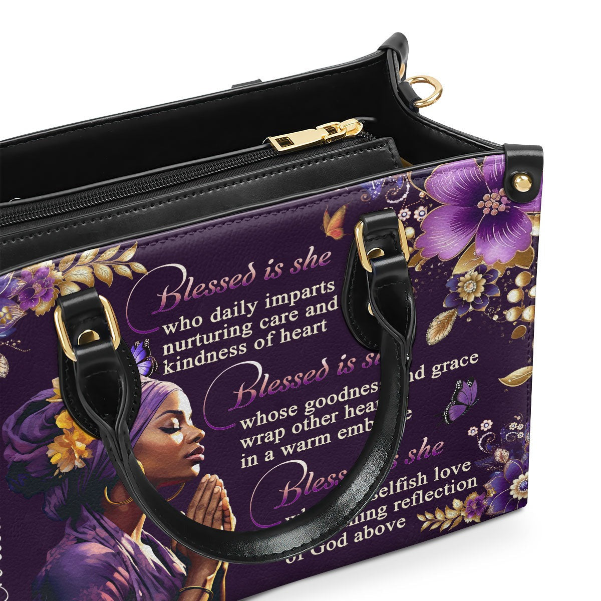 Personalized Christian Leather Handbag, Blessed Is She Custom Name Purse, Faith Prayer Bible Verse Tote for Women BLAF29